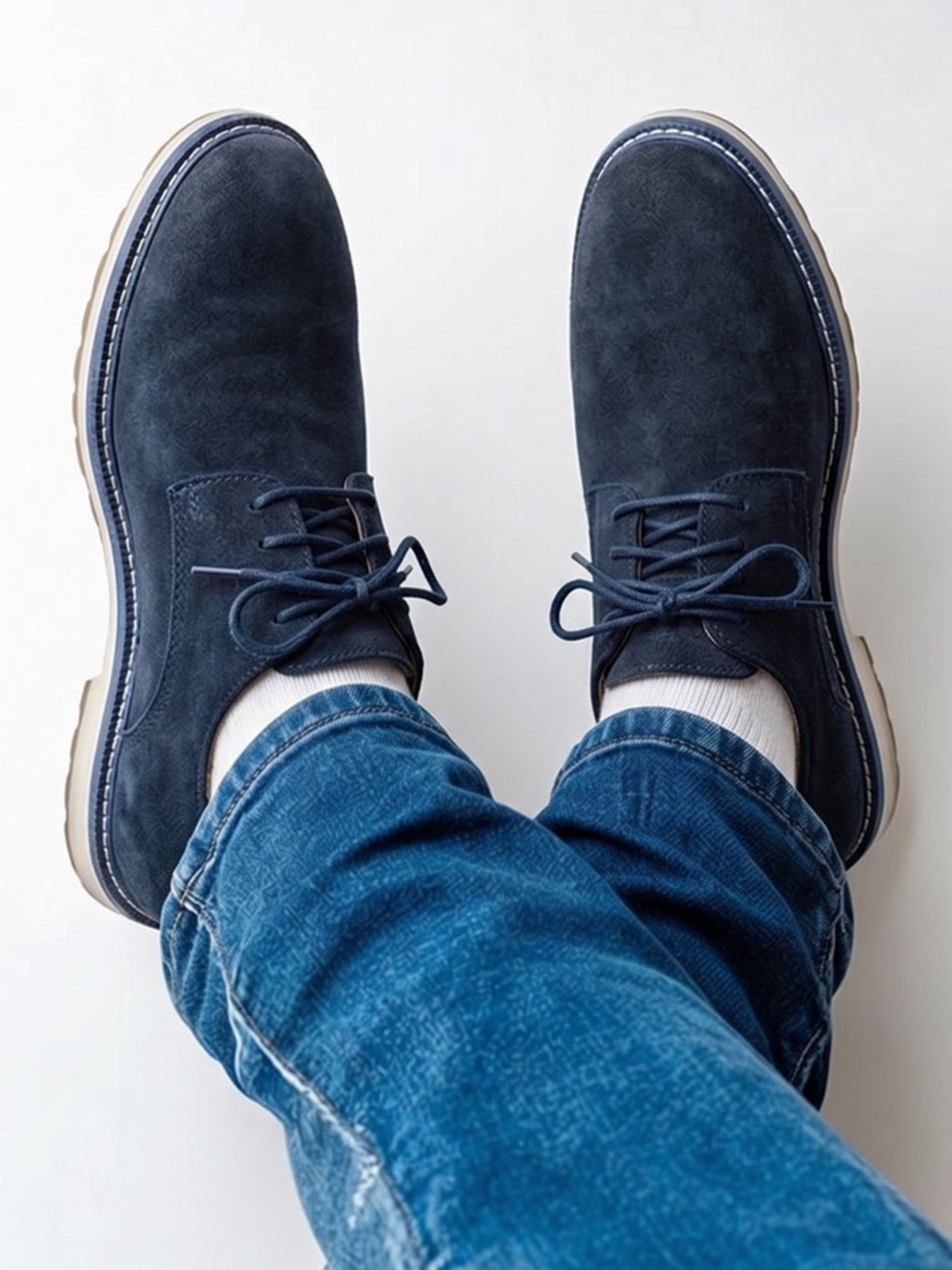 1901‎ nubuck  navy suede topstitching partial gum sole size 9.5.lace up